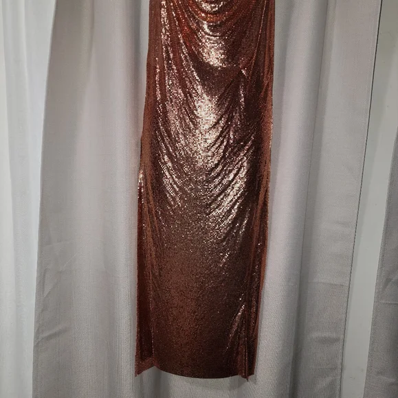 Chainmail Cowl Neck Split Side Midi Dress - Picture 6 of 13